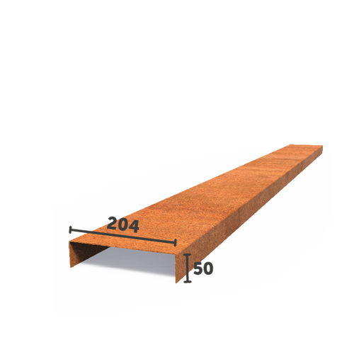 U - Profil - 204mm bred - Corten - 2300.00 x 2.00 x 50.00